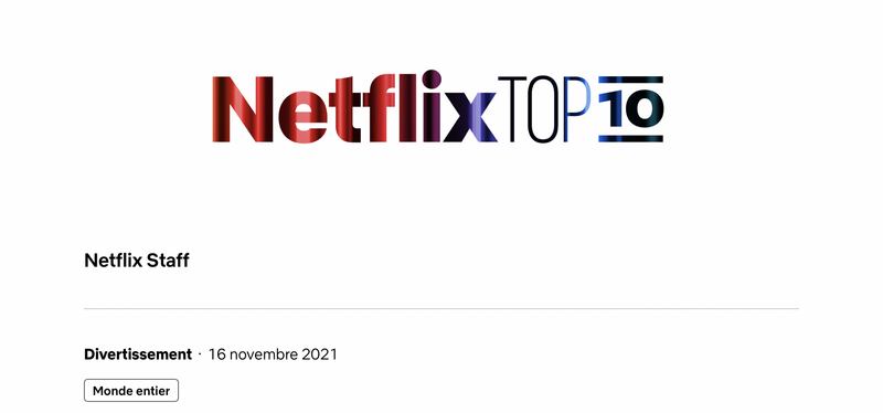 Illustration : Audience : Netflix propose désormais un TOP 10, mis à jour toutes les semaines