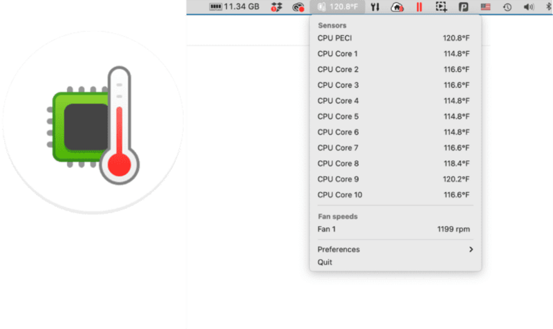 Illustration : Parallels Toolbox ajoute une icône de température CPU sur Mac, et se penche sur l'encoche des MacBook Pro