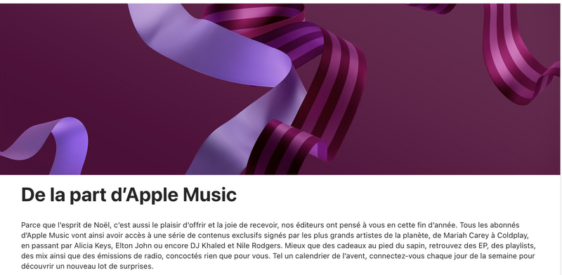 Illustration : Apple Music propose un petit calendrier de l'avent