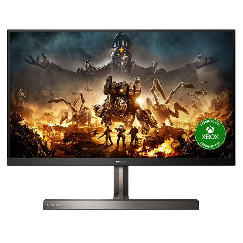 Illustration : Deux moniteurs Momentum 27 et 32" 4K 120Hz HDMI 2.1 avec Ambiglow chez Philips