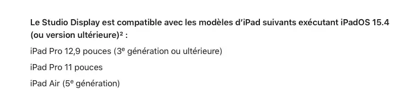 L'USB-C des iPad Air 4/mini 6 n'est pas assez rapide pour le Studio Display