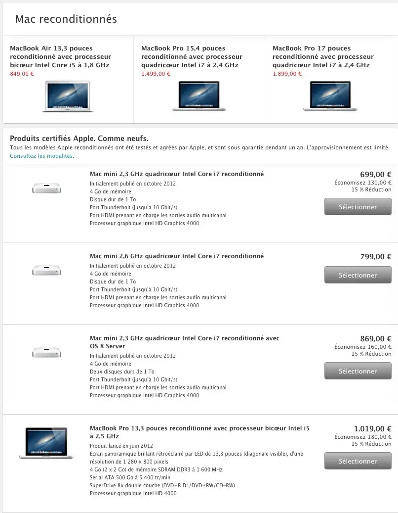 Une avalanche de Mac reconditionnés sur le Refurb