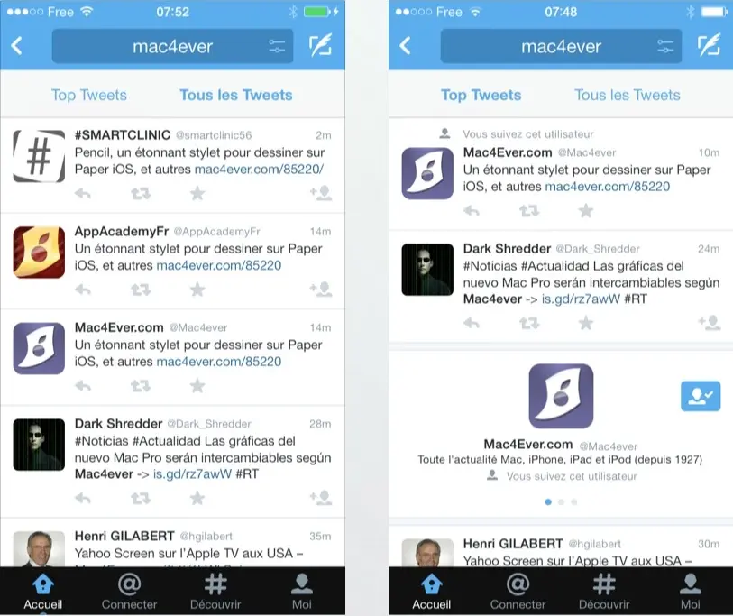 Twitter iOS affine sa recherche