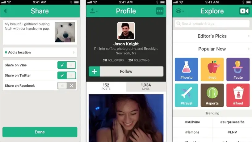 Vine sait protéger votre compte et proposer ses vidéos par genre