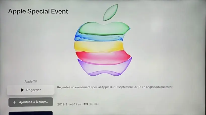 Evènements Apple s'intègre à l'App Apple TV sur tvOS