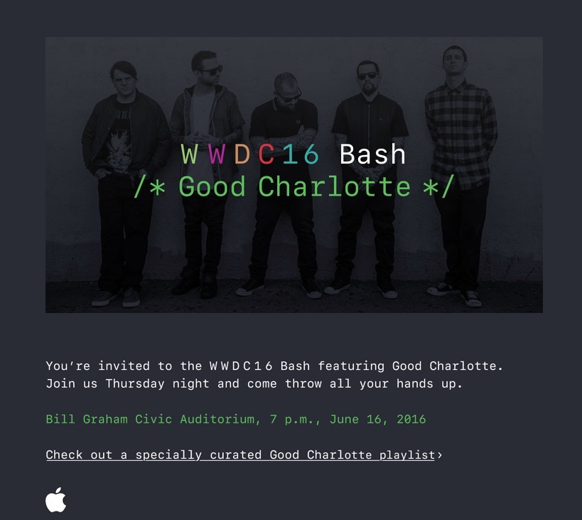 #WWDC2016 : le groupe "Good Charlotte" animera la soirée #WWDCBASH