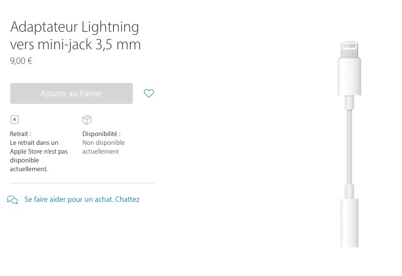 L'adaptateur Lightning vers mini-jack 3,5 mm coûtera 9€