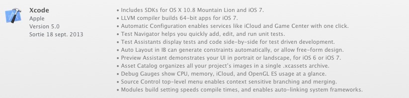Xcode 5 est disponible sur le Mac AppStore