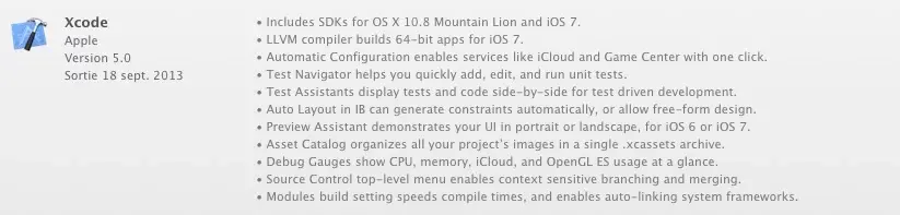 Xcode 5 est disponible sur le Mac AppStore