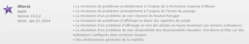 Mise à jour iMovie 10.0.2