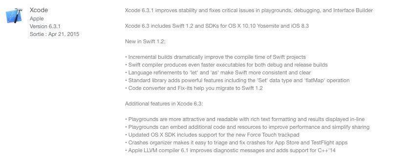 Développement Mac/iOS : mise à jour d'Xcode 6.3.1