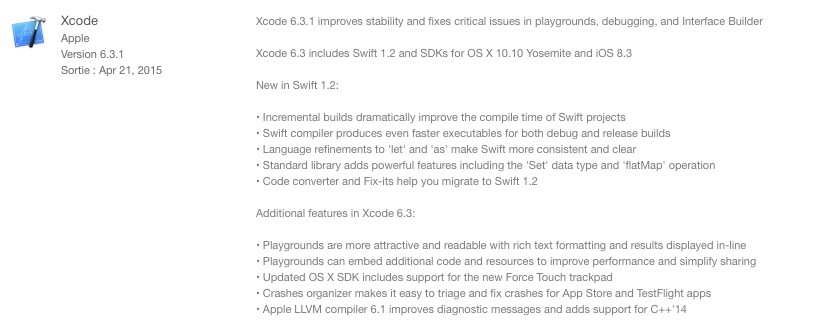 Développement Mac/iOS : mise à jour d'Xcode 6.3.1