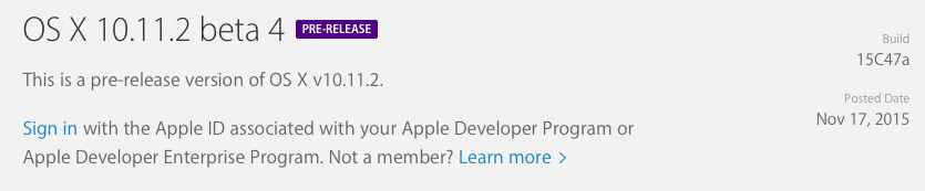 Une Beta 4 pour OS X 10.11.2 El Capitan