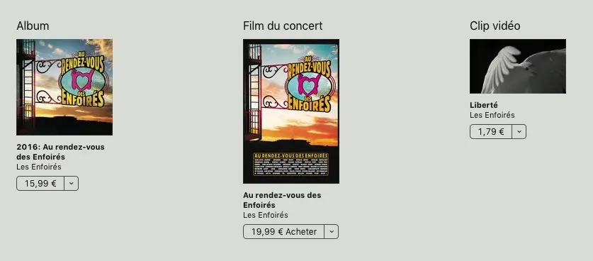 L'album et le DVD des Enfoirés sont disponibles sur iTunes