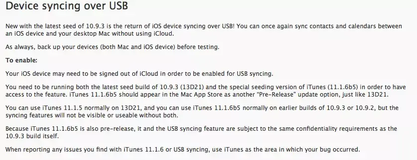 Apple sensibilise les développeurs au retour de la synchro USB sur 10.9.3