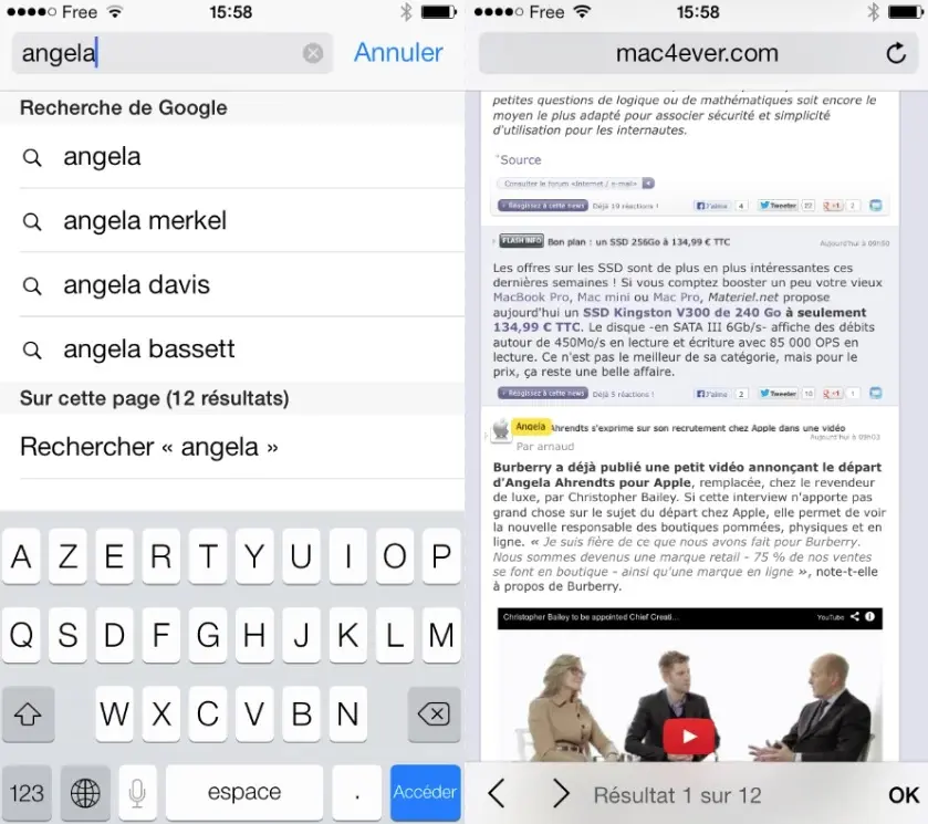 Astuce iOS 7 : rechercher des termes dans une page Safari