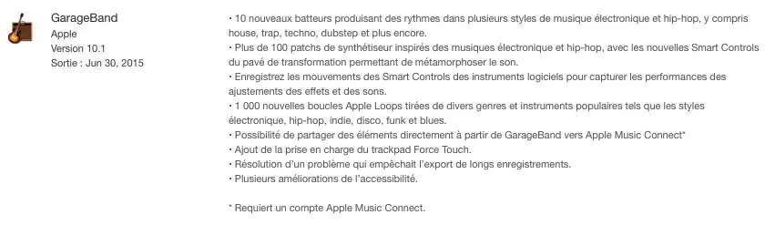 GarageBand : une mise à jour pour Apple Music