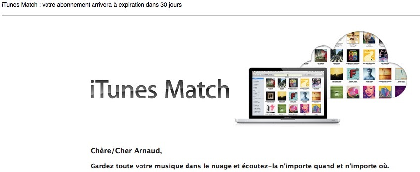 Apple prévient du renouvellement des souscriptions iTunes Match en France