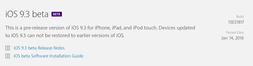 iOS 9.3 : une mise à jour de la beta pour les développeurs