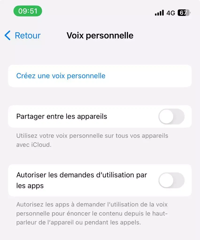 enregistrer voix personnelle iOS 17