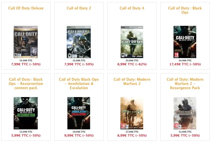 Tous les Call of Duty (pour Mac) à -50%, à partir de 5,99€ !