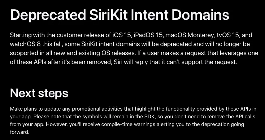Des requêtes Siri retirées pour les Apps tierces à partir d'iOS 15