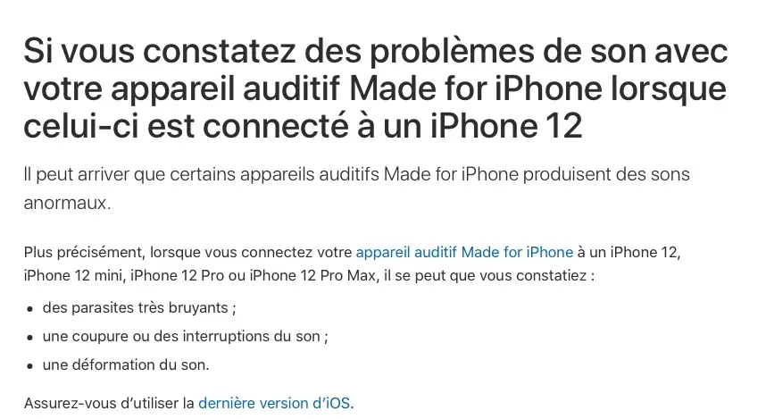 Un bug avec les appareils auditifs touche les iPhone 12