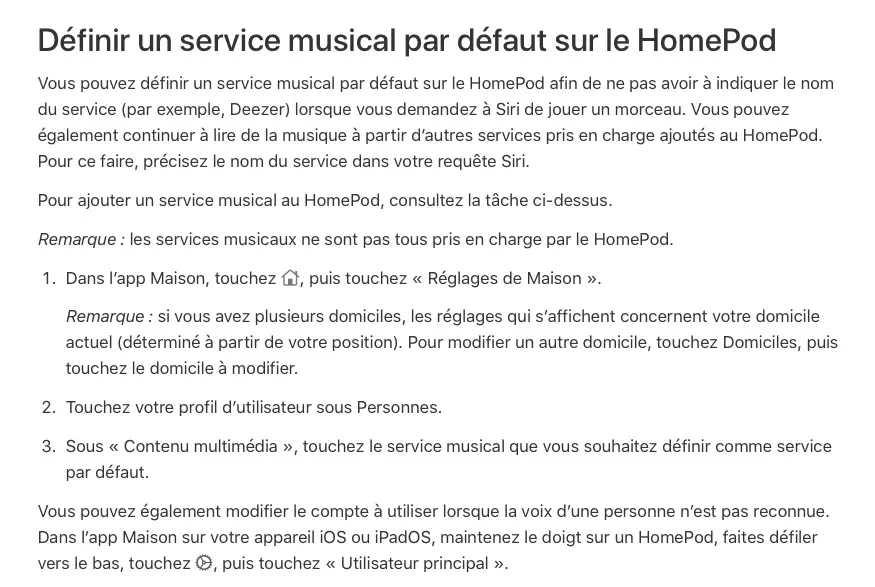 Il est presque possible de choisir le service de streaming par défaut sur les HomePod/mini