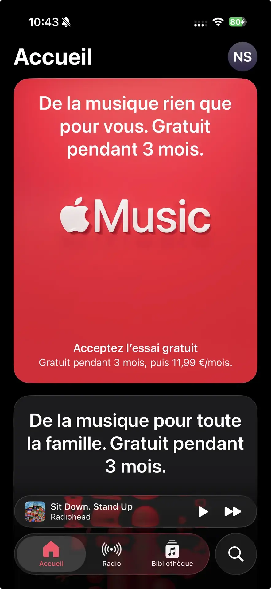 Non, je ne veux pas m'abonner &agrave; Apple Music.