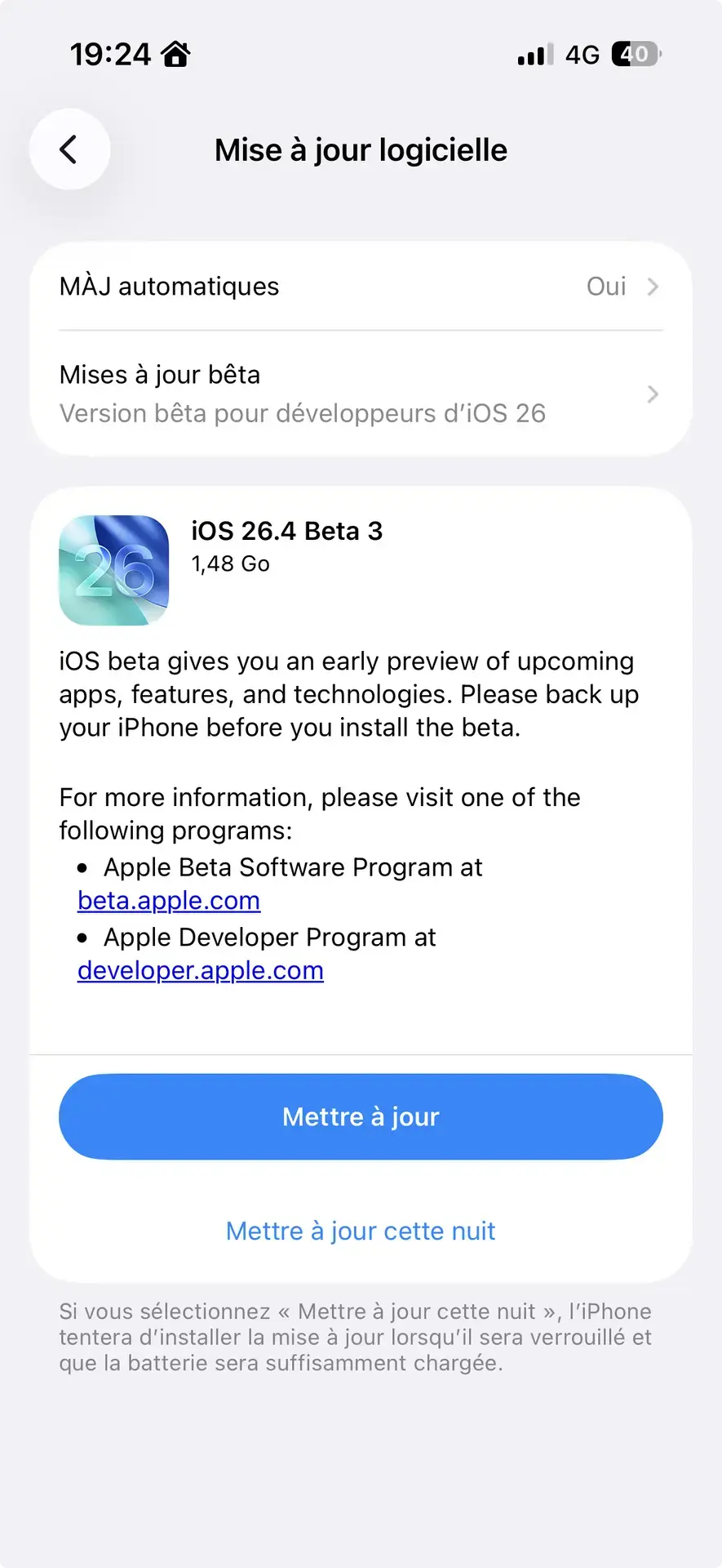 3e b&ecirc;ta pour iOS 26.4, iPadOS 26.4, macOS 26.4, watchOS 26.4, tvOS 26.4 et visionOS 26.4