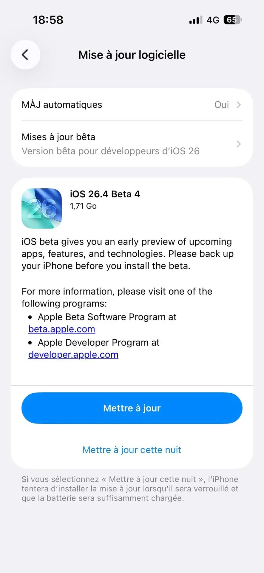4e b&ecirc;ta pour iOS 26.4, iPadOS 26.4, macOS 26.4, watchOS 26.4, tvOS 26.4 et visionOS 26.4