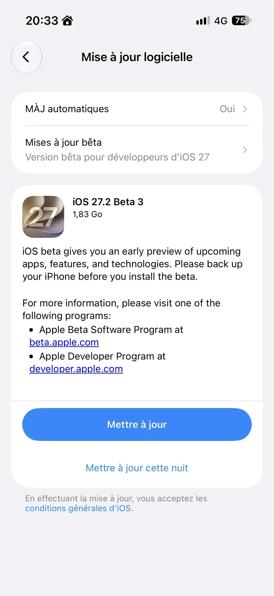 Apple d&eacute;ploie les b&ecirc;tas 3 d&rsquo;iOS 27.2, iPadOS 27.2, macOS 27.2 et watchOS 27.2