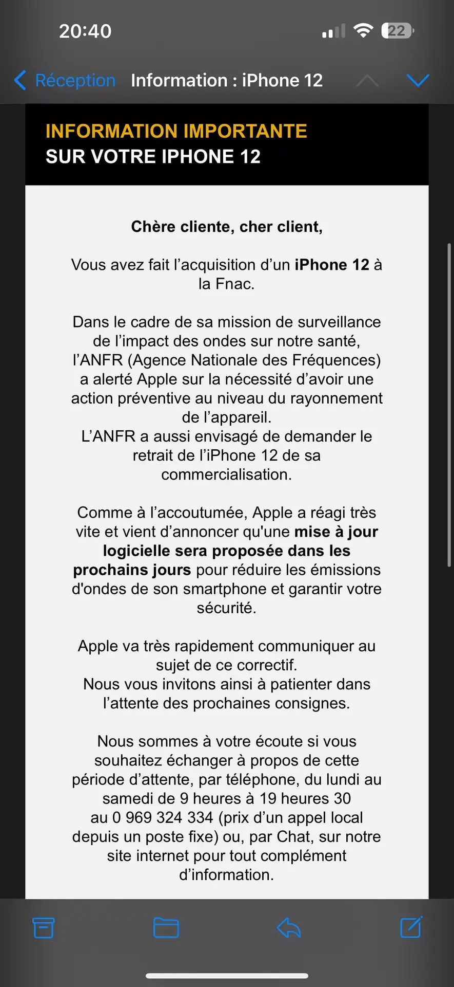 La Fnac envoie un petit message à tous ses clients ayant acheté un iPhone 12