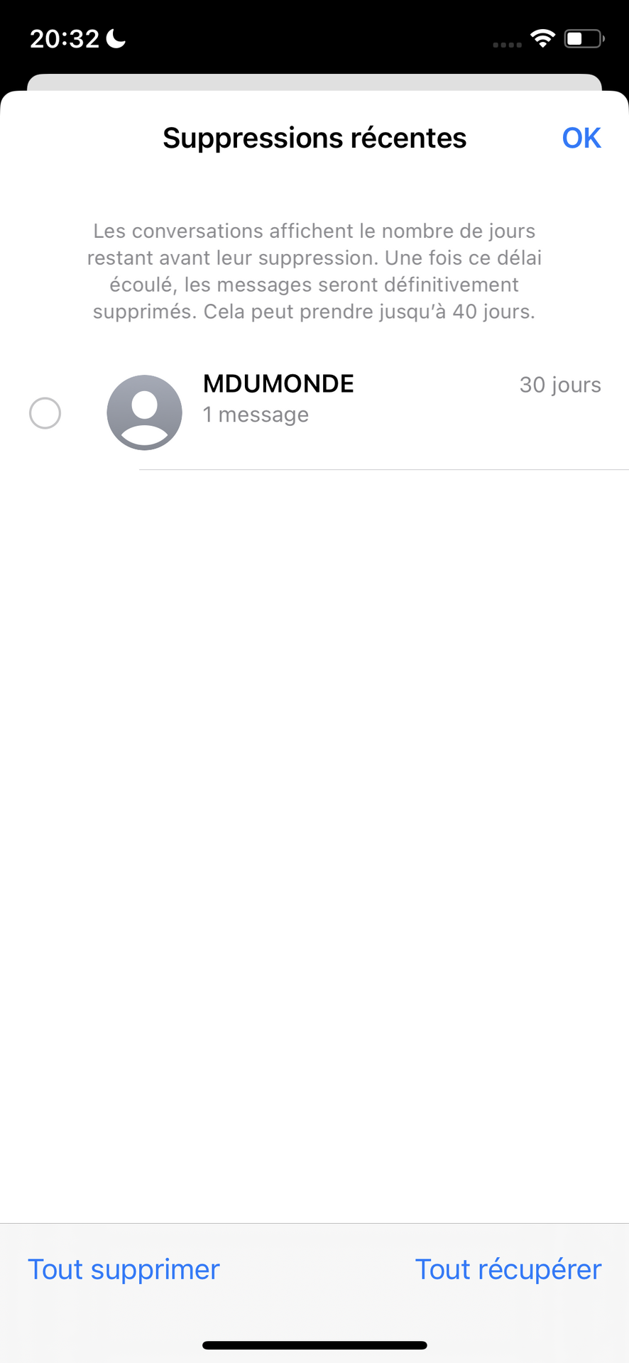 iOS 16 introduit une nouvelle section "Suppressions récentes" dans Message !