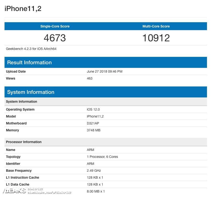 Un premier score geekbench de l'iPhone 2018 ?