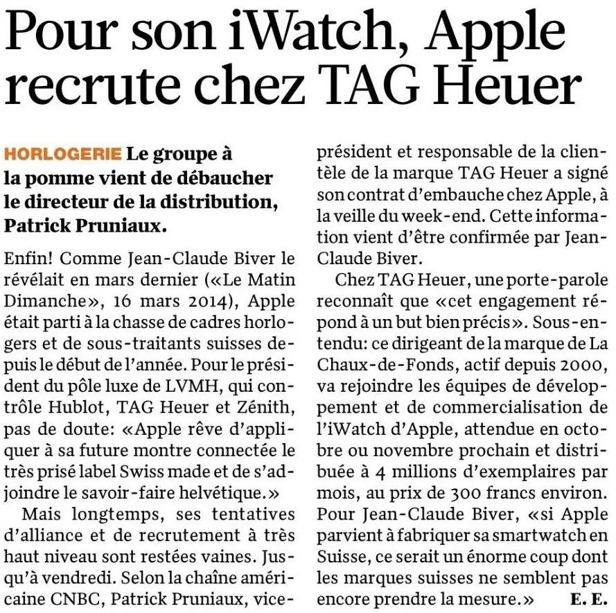 iWatch : Jean-Claude Biver (Hublot) met en garde les horlogers suisses