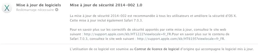 Des mises  à jour de sécurité pour Lion, Mountain Lion et Mavericks