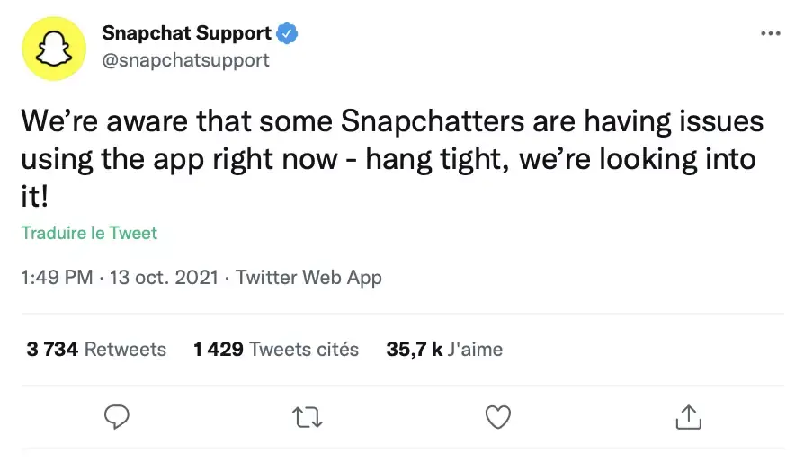 Snapchat est aussi en panne !