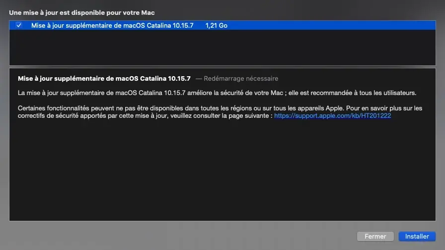 Une mise à jour supplémentaire de sécurité pour macOS Catalina 10.15.7