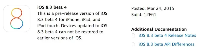 iOS 8.3 bêta 4 disponible au téléchargement