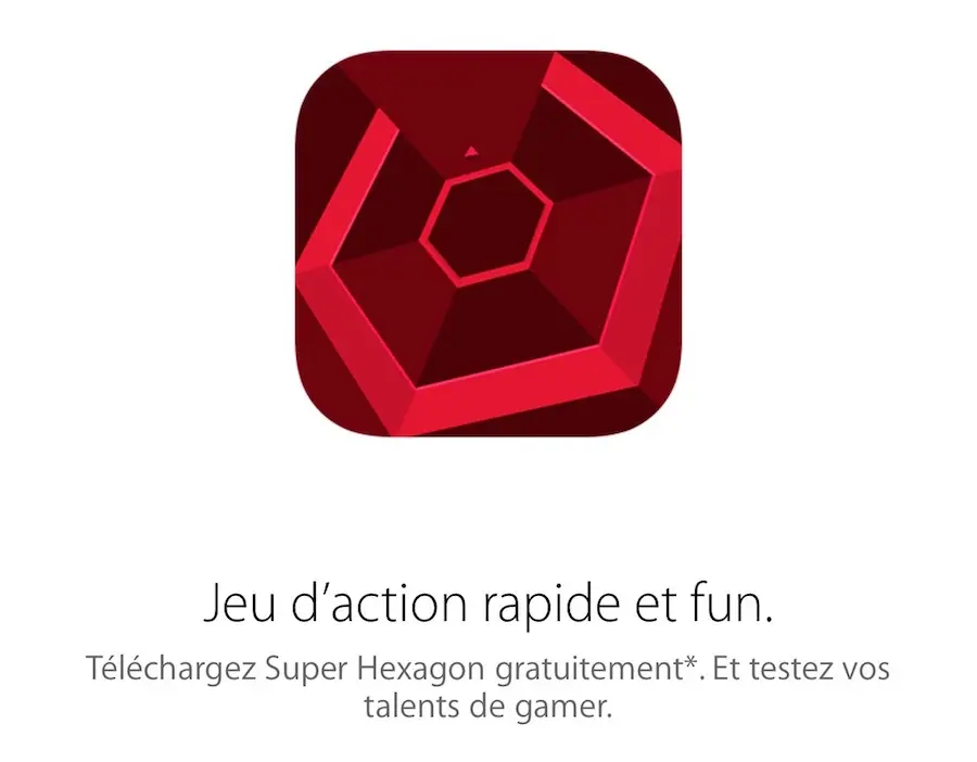 Le jeu Super Hexagon offert dans l'application Apple Store