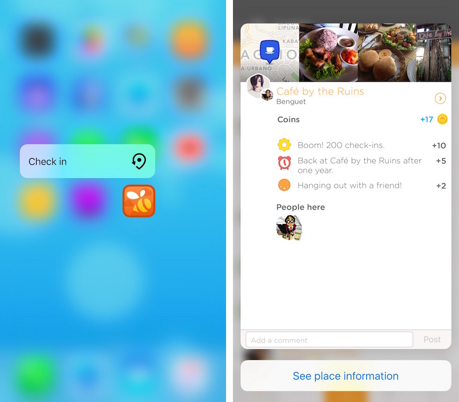 Swarm : check-in via 3D Touch et aperçus Peek & Pop sur iPhone 6s