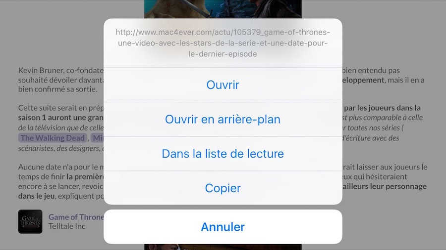 Astuce : ouvrir un lien Safari en arrière plan sur iOS