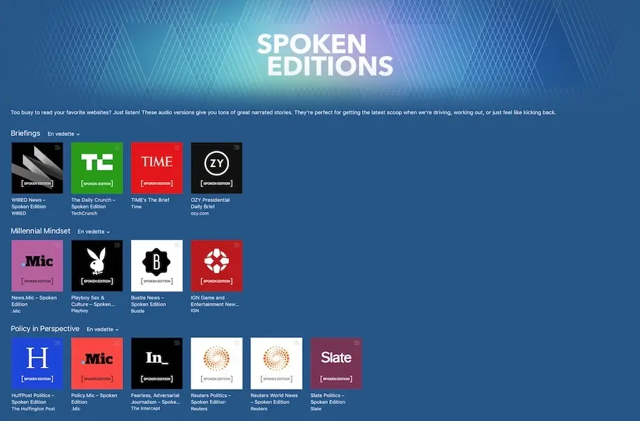 Spoken Editions : des articles de presse en version audio disponibles sur iTunes