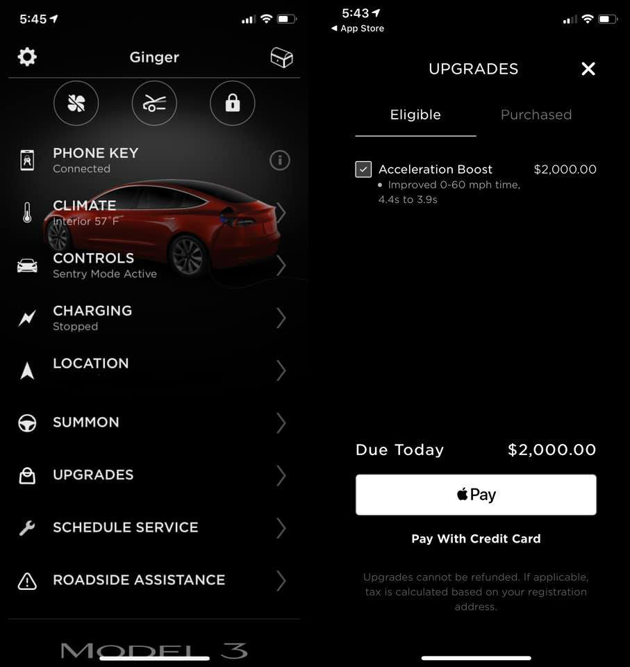 Tesla fait évoluer sa Model 3 par des achats intégrés de son app (compatibles Apple Pay)