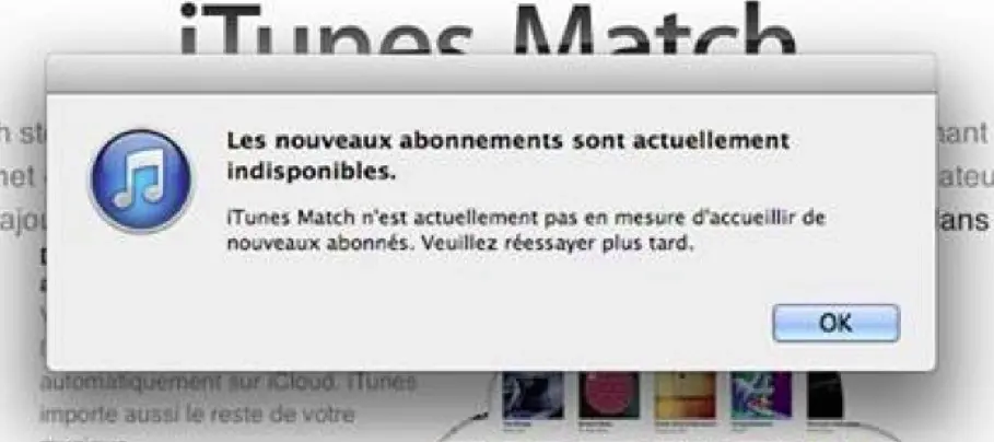 iTunes Match "n'accepte plus de nouvel abonnement"