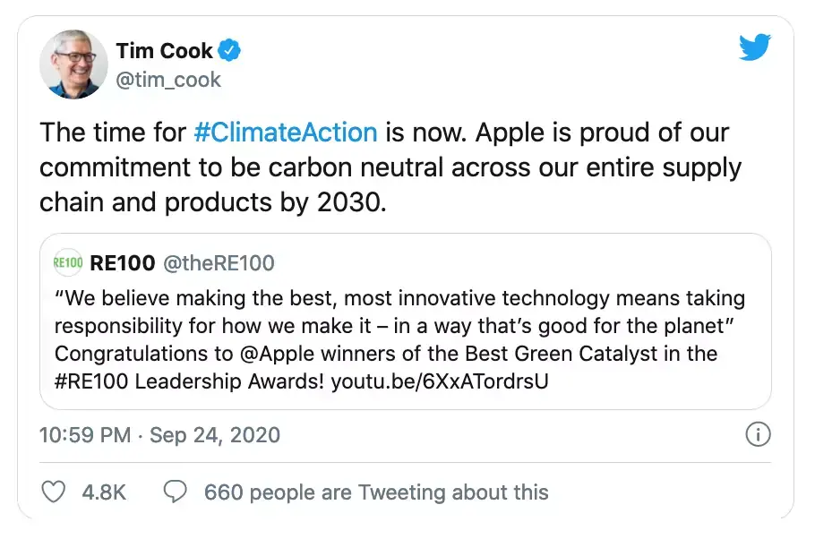 Environnement : Apple récompensée pour ses efforts en neutralité carbone