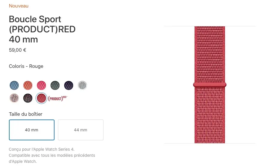 Apple Watch : le bracelet boucle sport (PRODUCT) RED est disponible à 59 euros