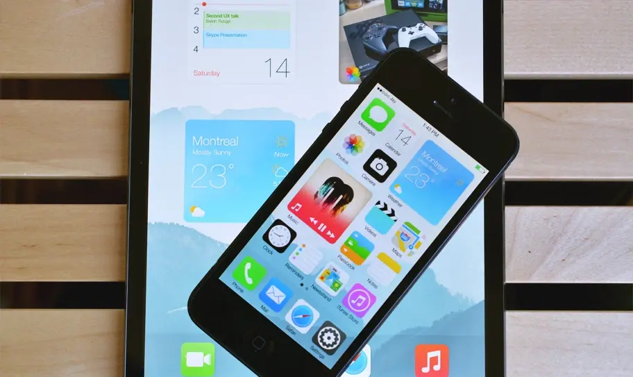 Un étonnant concept d'iOS 8, avec des widgets dynamiques au milieu des icônes