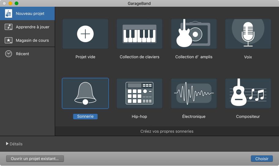 GarageBand (pour Mac) ne sait plus créer de sonnerie pour iPhone